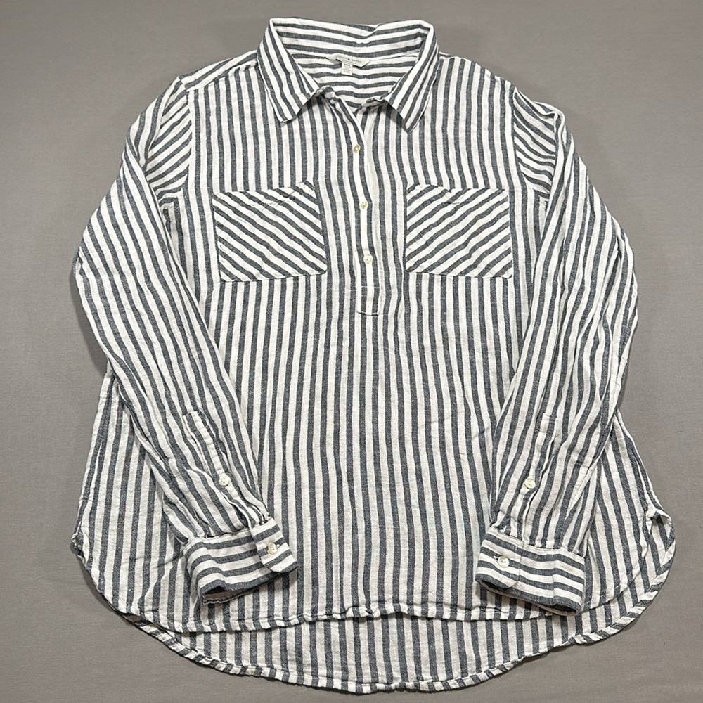 Lucky Brand Linen-Blend Popover Striped Shirt, Long-Sleeve - Womens Medium